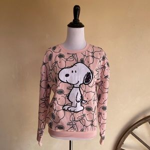 PEANUTS Cute Snoopy Pink & Black Sweatshirt Super Soft Cotton Blend Woman’s Sz S